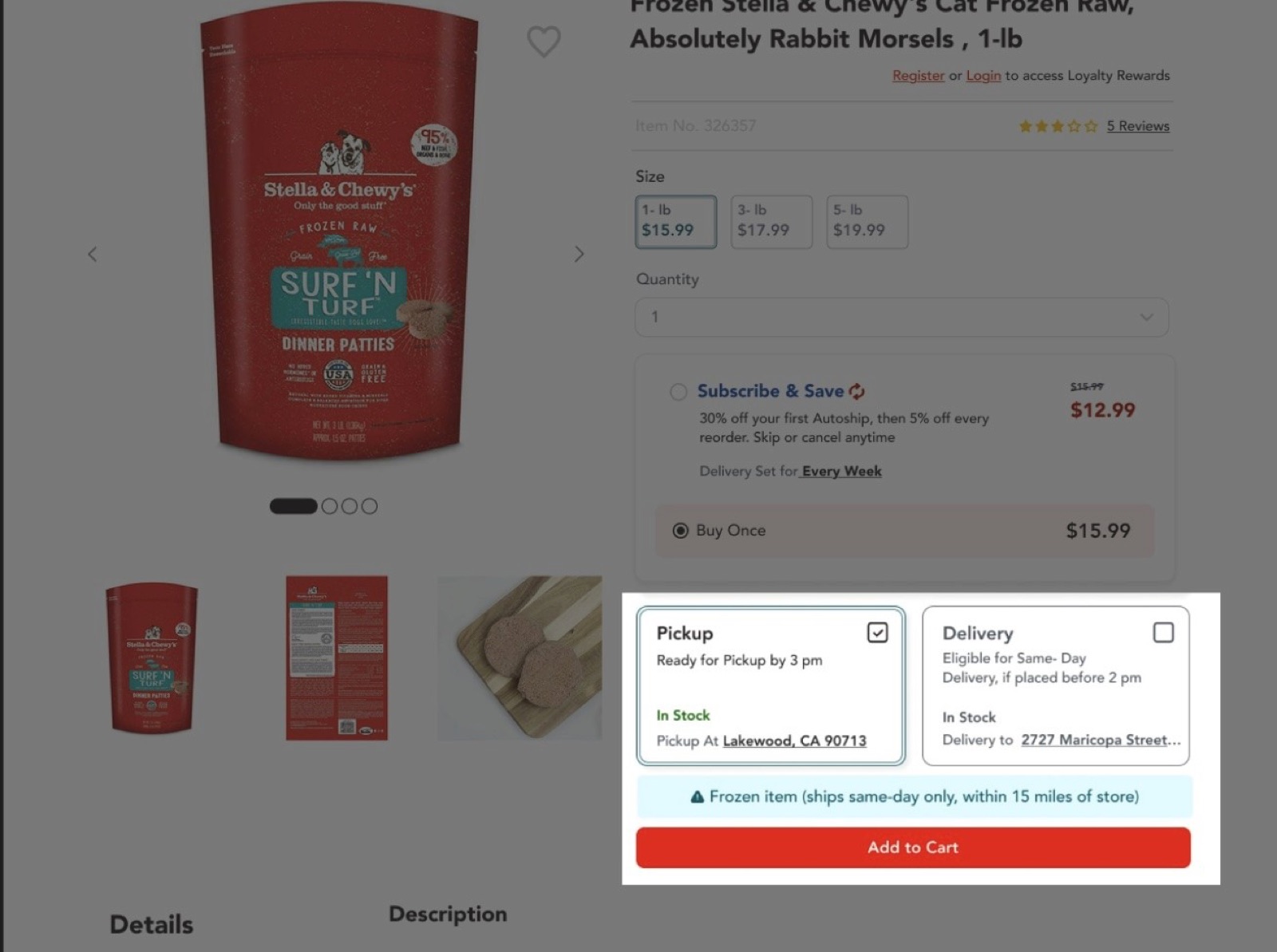 After: product page showing pickup and delivery availability at the chosen store