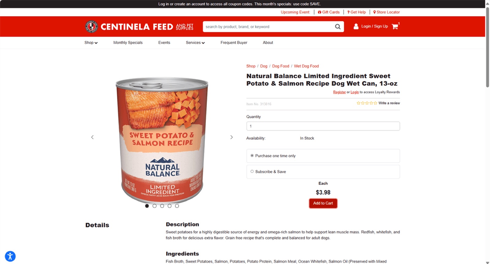 Before: product page with no stock information