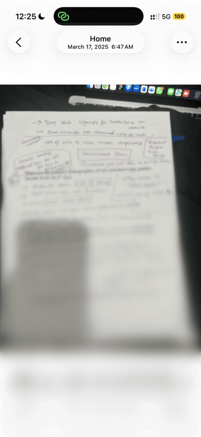 Handwritten interview notes, page 1