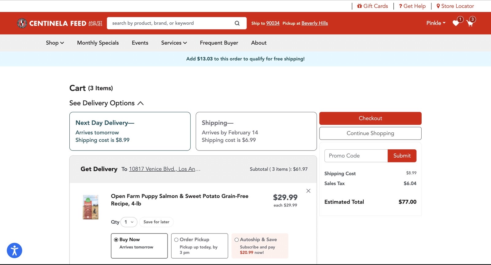Cart with delivery options