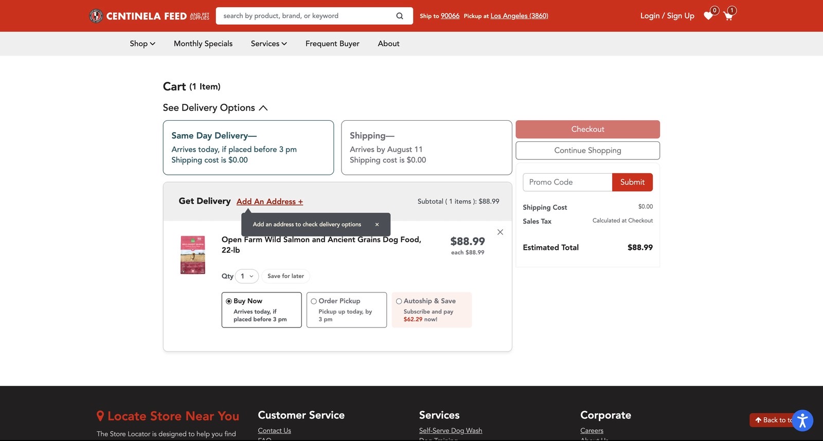 Cart with delivery address