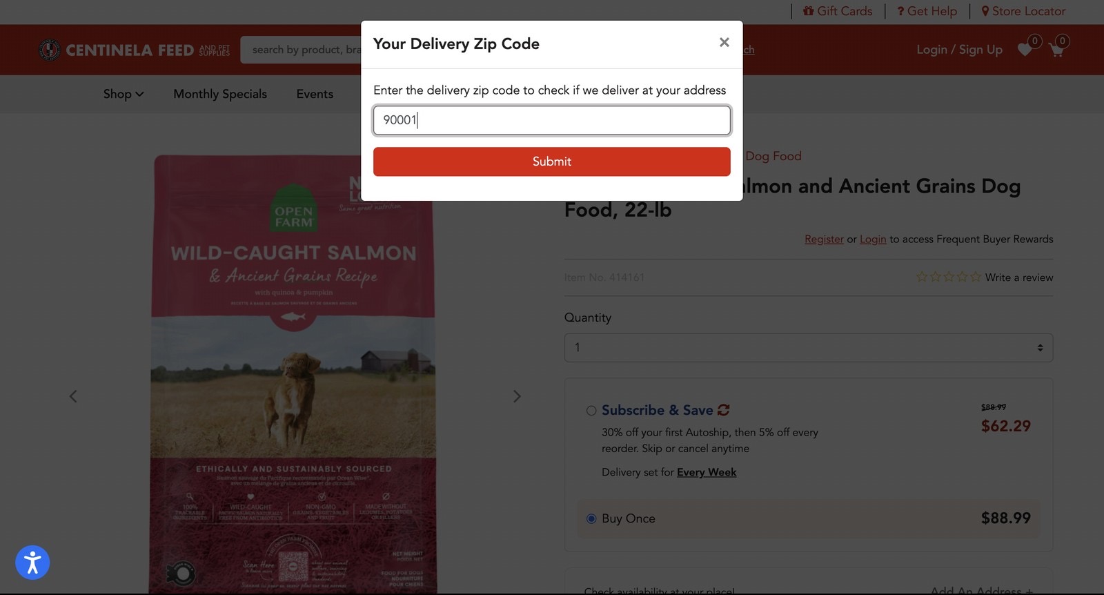 Delivery zip code check