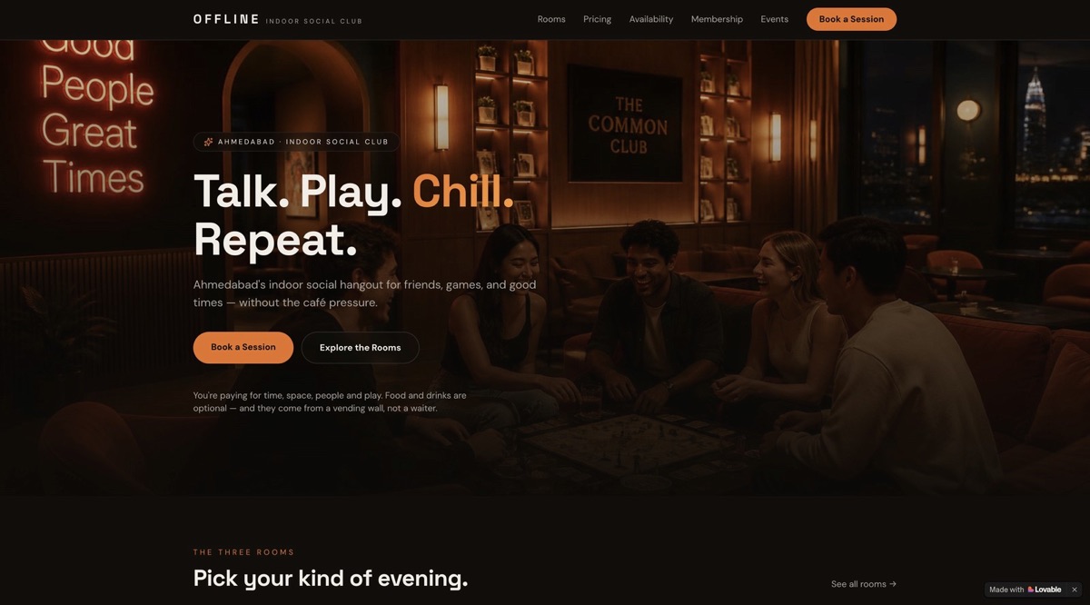 Offline: an indoor social club, talk, play, chill, repeat